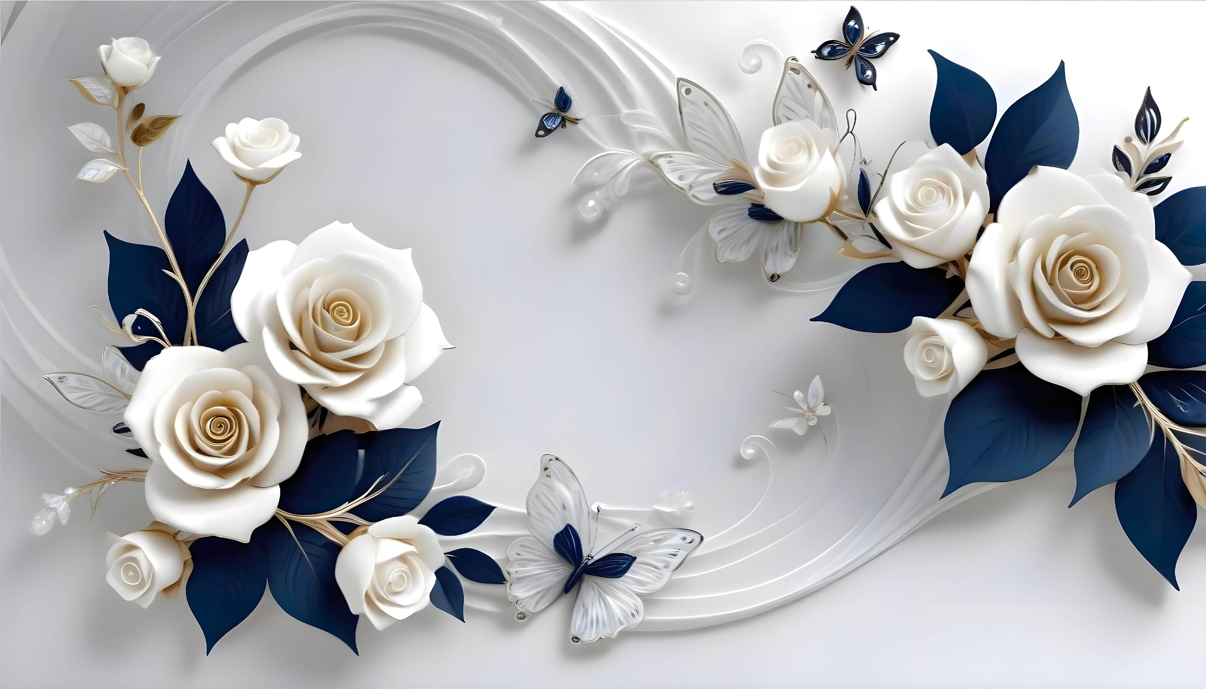 Fototapet 3D Trandafiri Albi - 1